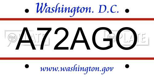 A72AGO District Of Columbia License Plate