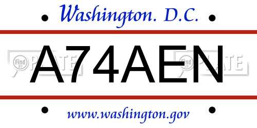 A74AEN District Of Columbia License Plate