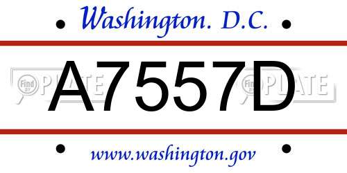 A7557D District Of Columbia License Plate