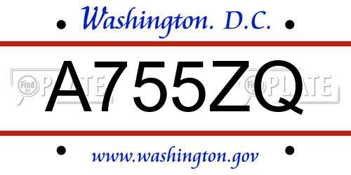 A755ZQ District Of Columbia License Plate