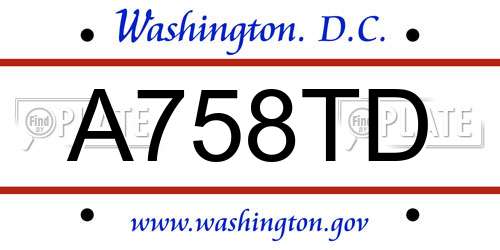 A758TD District Of Columbia License Plate