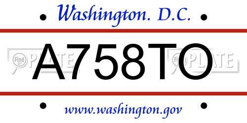 A758TO District Of Columbia License Plate