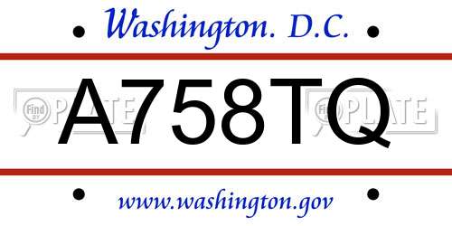 A758TQ District Of Columbia License Plate