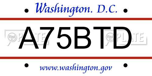 A75BTD District Of Columbia License Plate