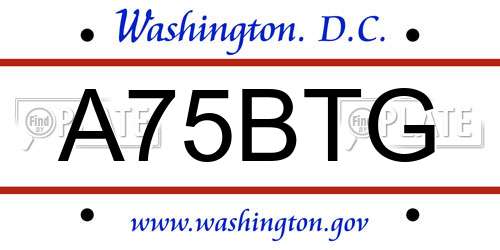 A75BTG District Of Columbia License Plate