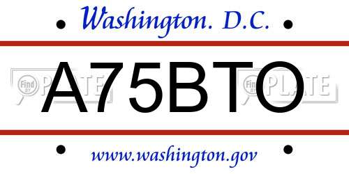 A75BTO District Of Columbia License Plate