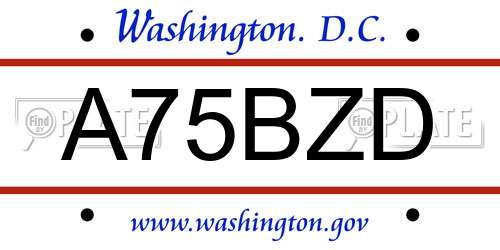 A75BZD District Of Columbia License Plate