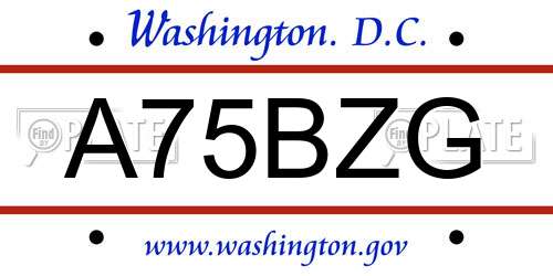 A75BZG District Of Columbia License Plate