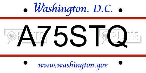 A75STQ District Of Columbia License Plate