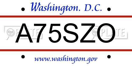 A75SZO District Of Columbia License Plate
