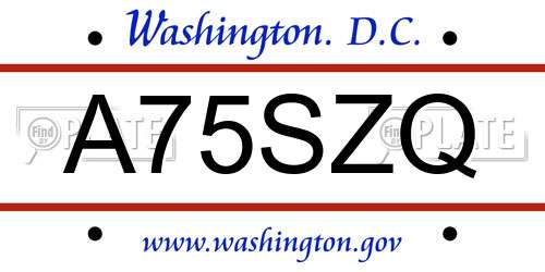 A75SZQ District Of Columbia License Plate