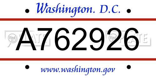 A762926 District Of Columbia License Plate