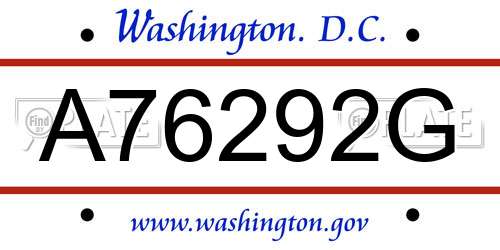 A76292G District Of Columbia License Plate