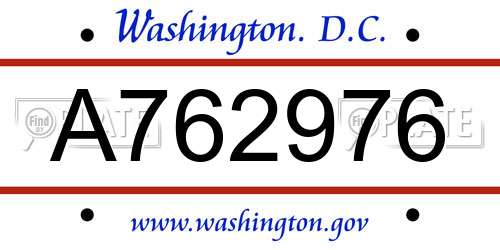 A762976 District Of Columbia License Plate