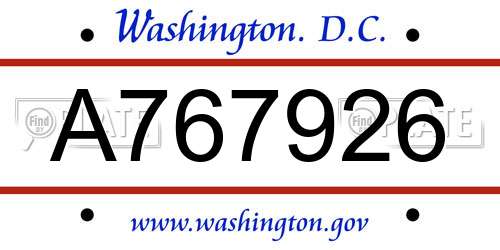A767926 District Of Columbia License Plate