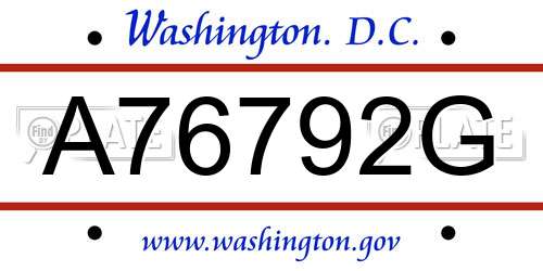 A76792G District Of Columbia License Plate