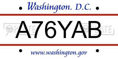 A76YAB District Of Columbia License Plate