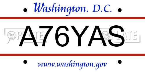 A76YAS District Of Columbia License Plate
