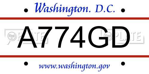 A774GD District Of Columbia License Plate