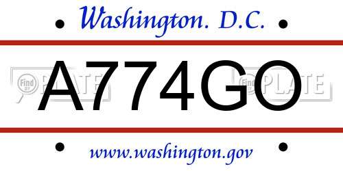 A774GO District Of Columbia License Plate