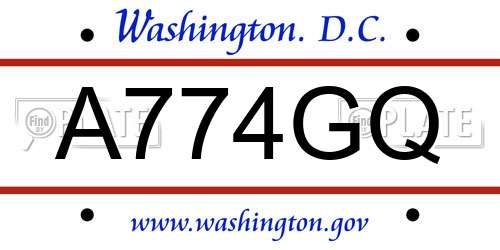 A774GQ District Of Columbia License Plate