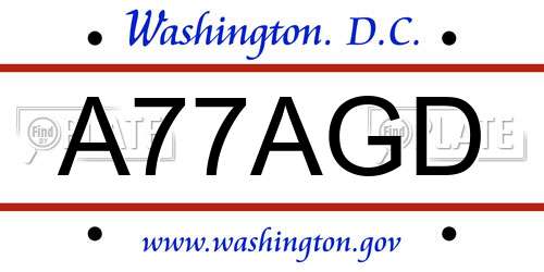 A77AGD District Of Columbia License Plate