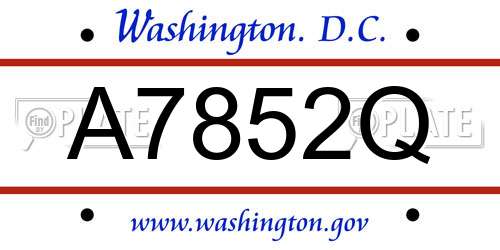 A7852Q District Of Columbia License Plate
