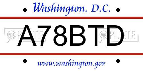 A78BTD District Of Columbia License Plate