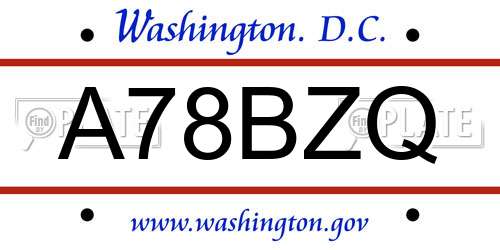 A78BZQ District Of Columbia License Plate
