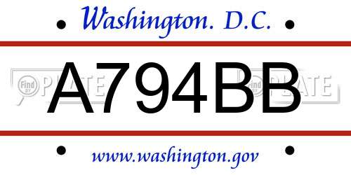 A794BB District Of Columbia License Plate