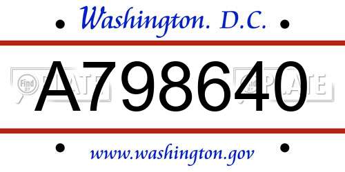 A798640 District Of Columbia License Plate
