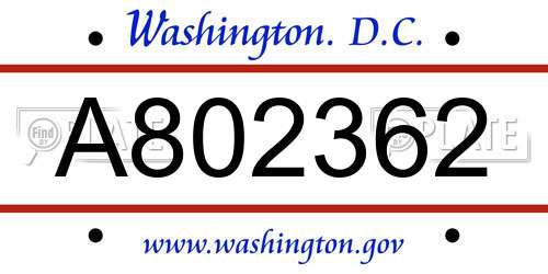 A802362 District Of Columbia License Plate