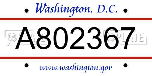 A802367 District Of Columbia License Plate