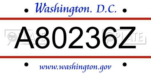 A80236Z District Of Columbia License Plate