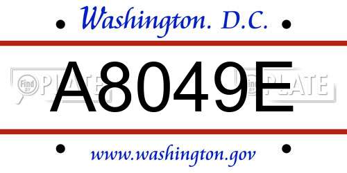A8049E District Of Columbia License Plate
