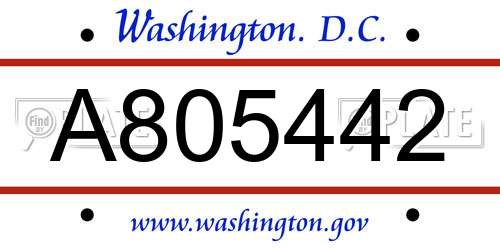 A805442 District Of Columbia License Plate