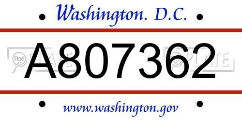 A807362 District Of Columbia License Plate