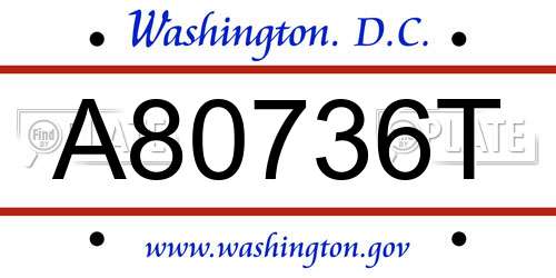 A80736T District Of Columbia License Plate