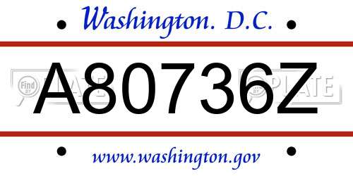 A80736Z District Of Columbia License Plate