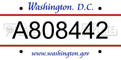 A808442 District Of Columbia License Plate