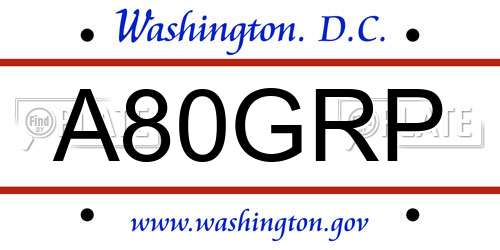 A80GRP District Of Columbia License Plate