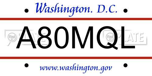A80MQL District Of Columbia License Plate