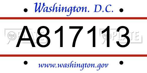 A817113 District Of Columbia License Plate