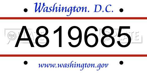 A819685 District Of Columbia License Plate
