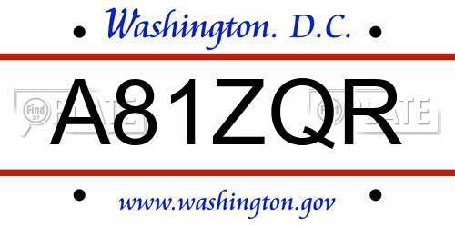 A81ZQR District Of Columbia License Plate