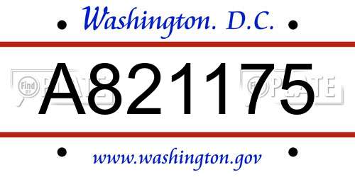 A821175 District Of Columbia License Plate