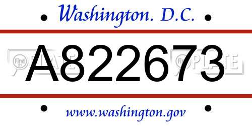 A822673 District Of Columbia License Plate