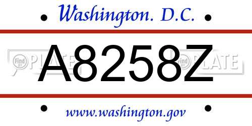 A8258Z District Of Columbia License Plate