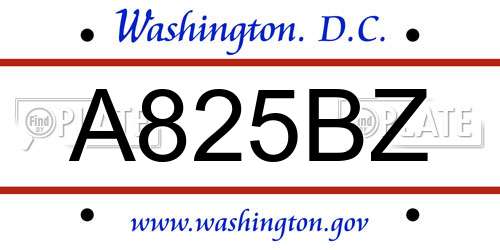 A825BZ District Of Columbia License Plate