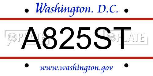 A825ST District Of Columbia License Plate